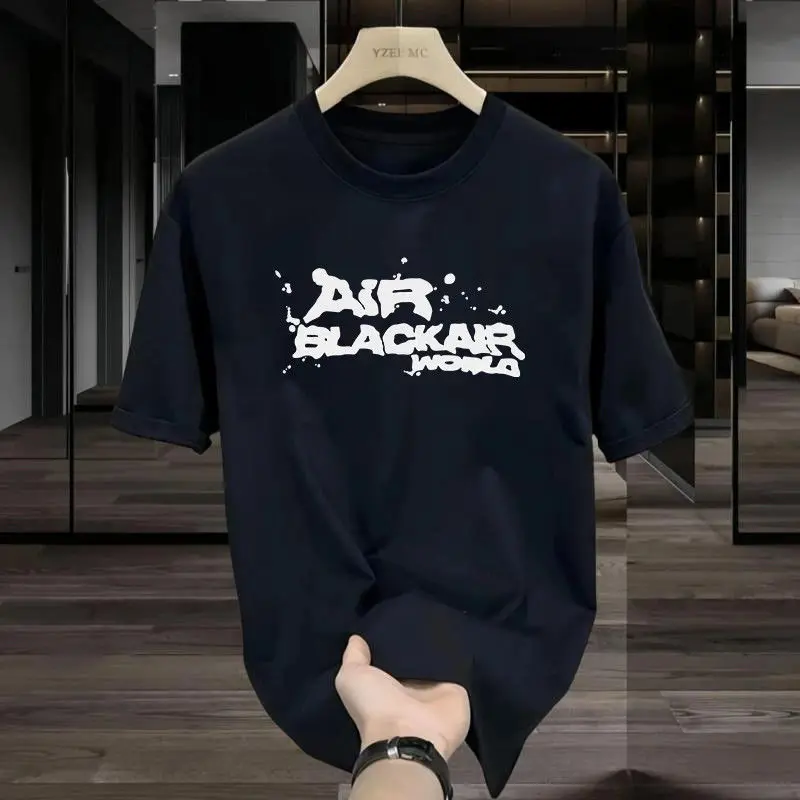 

Cotton Light Luxury High Street Letter Printed Short Sleeved T-shirt for Men in Summer, Loose and Versatile Half Sleeved T-shirt