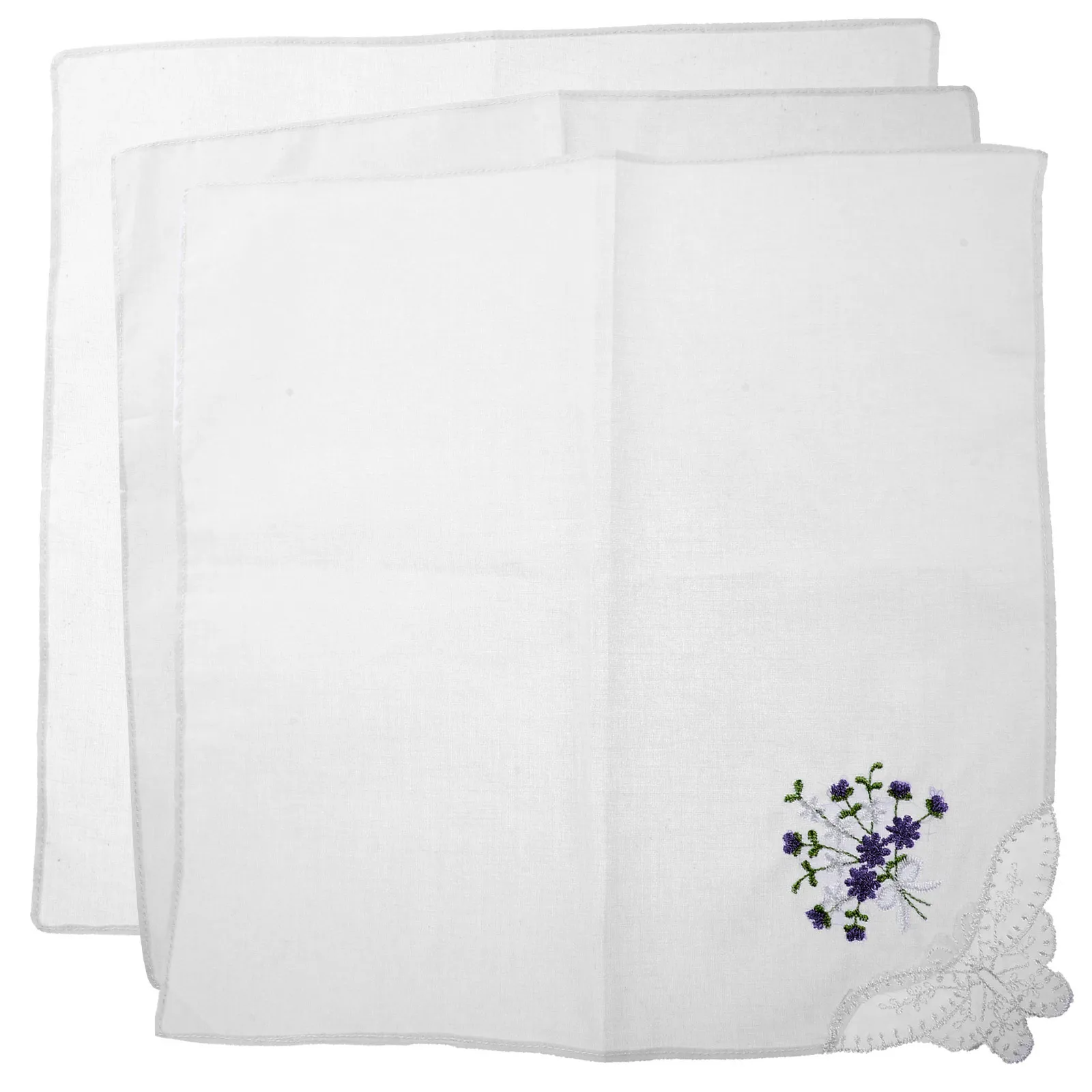 

3Pcs Lace Handkerchiefs for Women Cotton Embroidery Handkerchief Vintage Floral Pocket Square Wedding Accessories