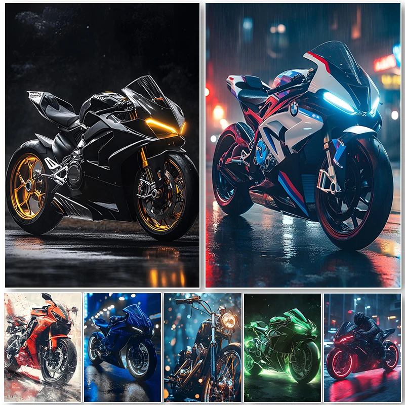 Fantastic Superbike Motorcycle Sportbike Racing Bike Photography Poster Canvas Painting Wall Art Pictures Home Decor Gift