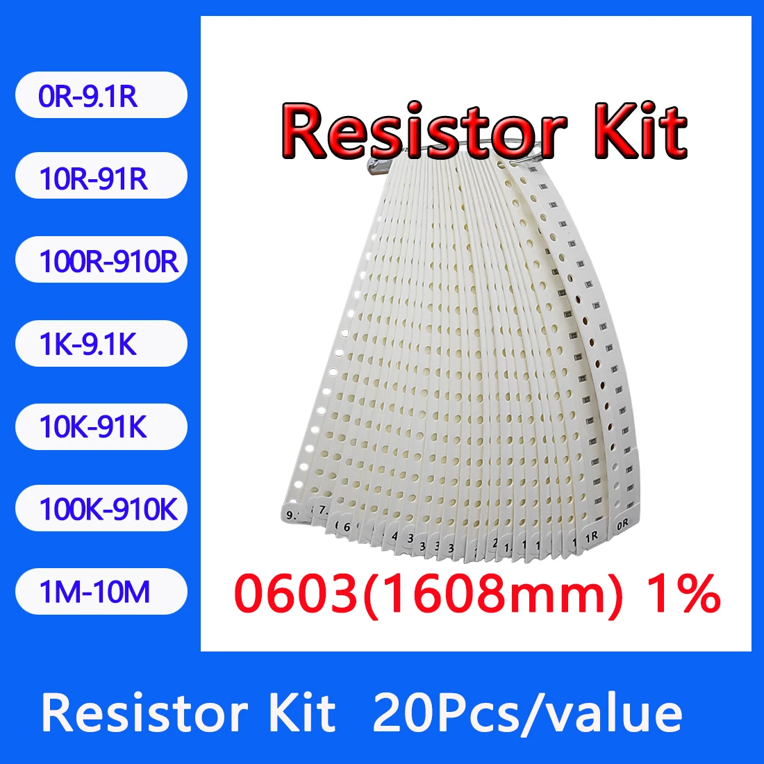 Resistor kit 0603 1608mm smd Resistor package 24values*20PCS=480PCS 1% Sample Kit Resisor