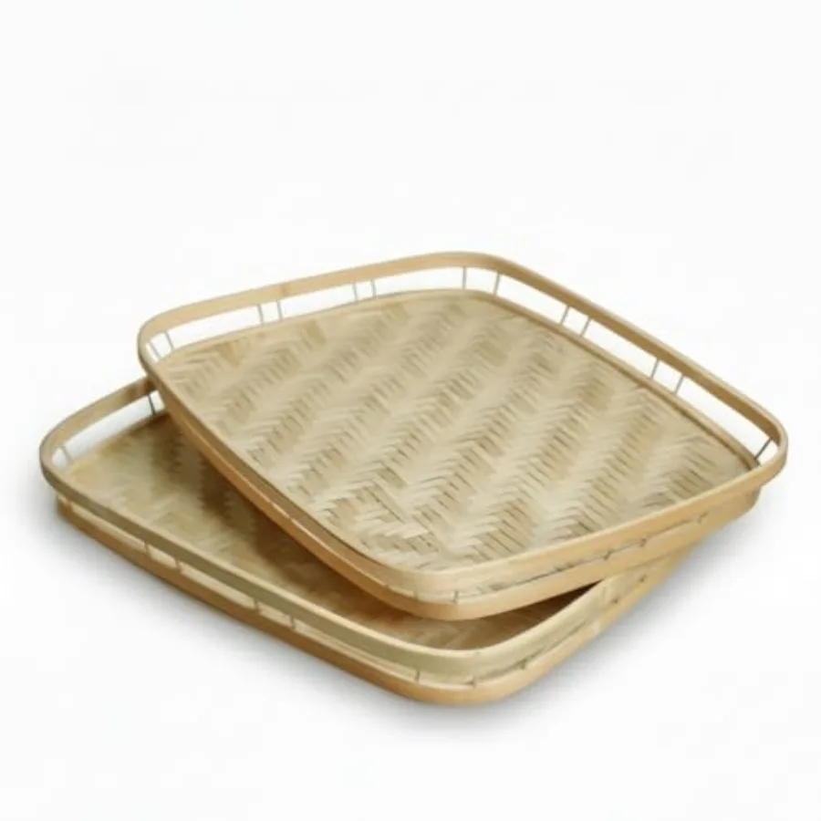 

Wicker Serving Trays w Handles, Rectangular Hand-Woven Lap Trays, Bamboo Bedroom Trays, Cabin Trays for Foods and Drinks. Decor