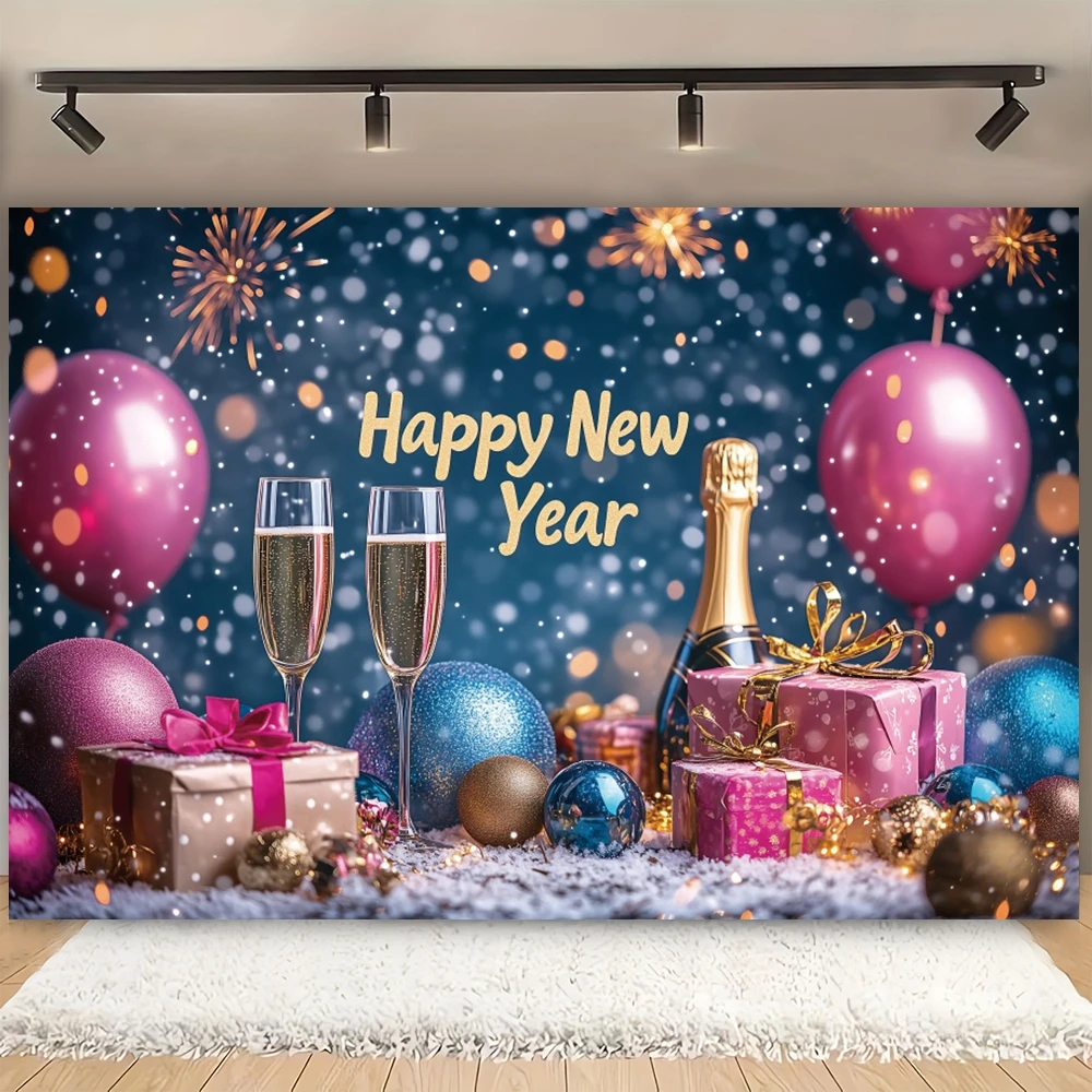 سنة جديدة سعيدة حفلة راية ديكور خلفية تألق بالونات الذهب الشمبانيا عطلة التصوير خلفية صور استوديو الدعائم