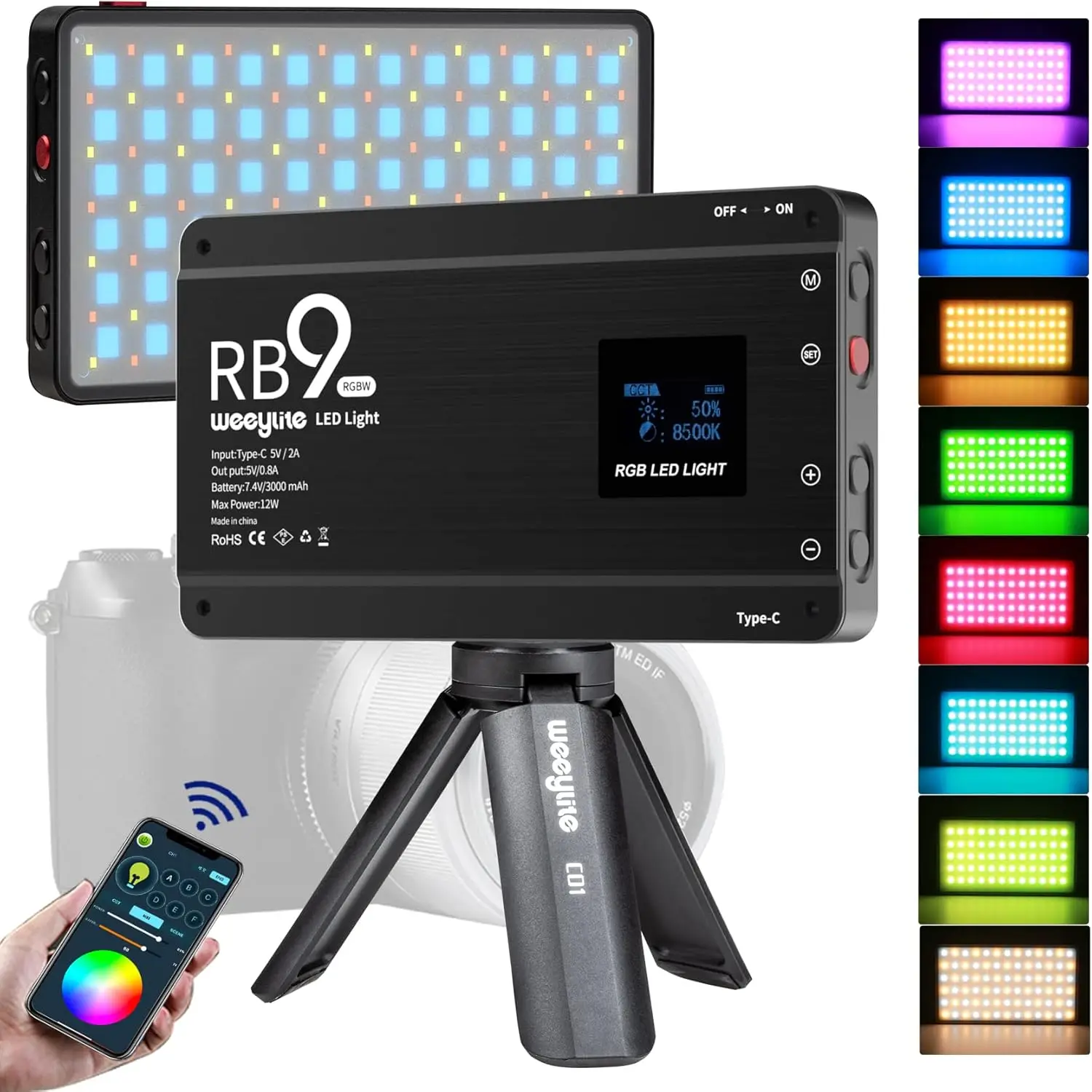 Viltrox RB9 RGB Camera Video Light, App Control 12W LED On Camera Light, Portable Photography Lighting Video Recording