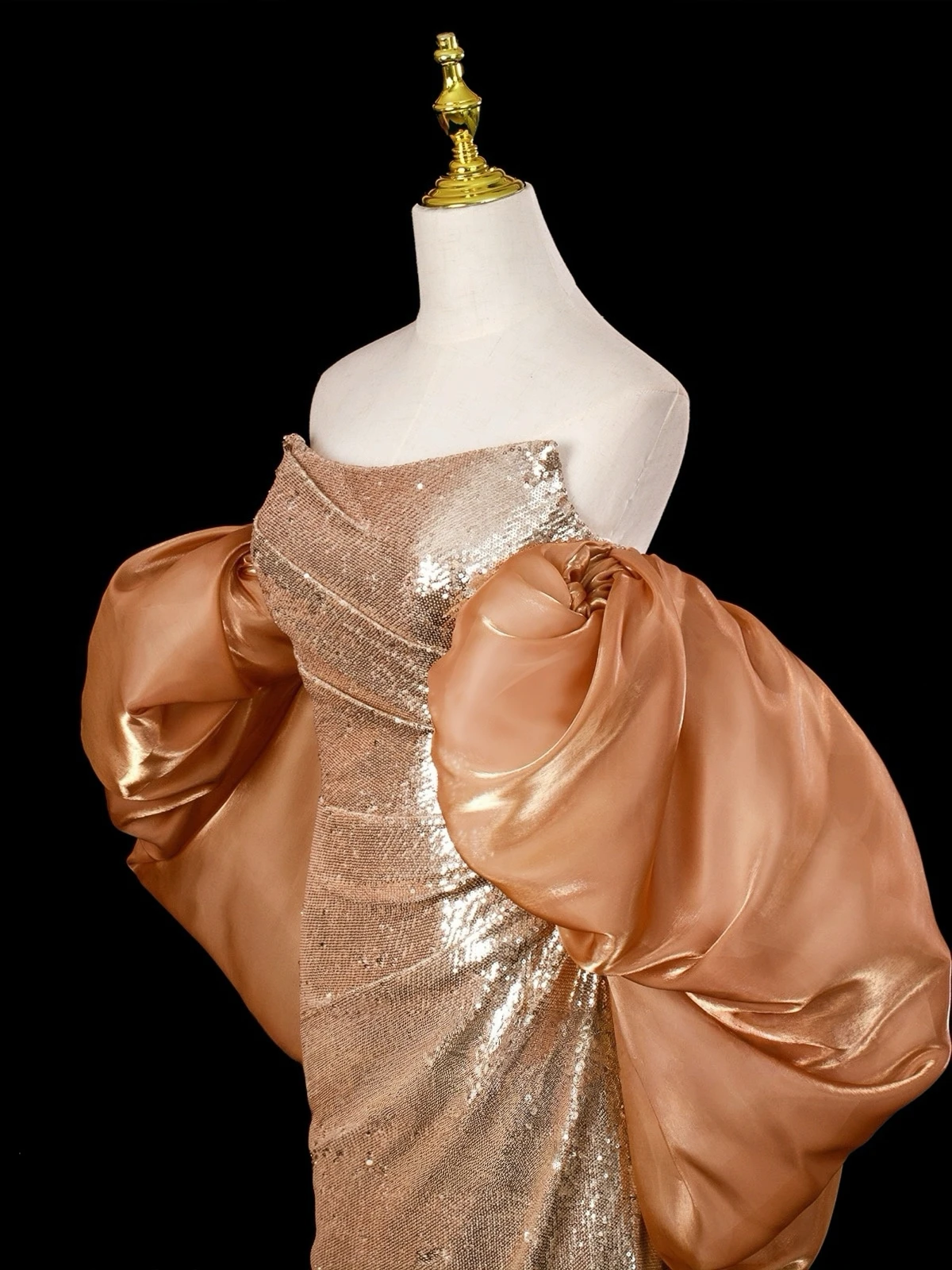 Robe de soirée dorée sirène sans bretelles, manches bouffantes, paillettes scintillantes, longue traîne, robe de Cocktail pour invités de mariage pour Occasions formelles