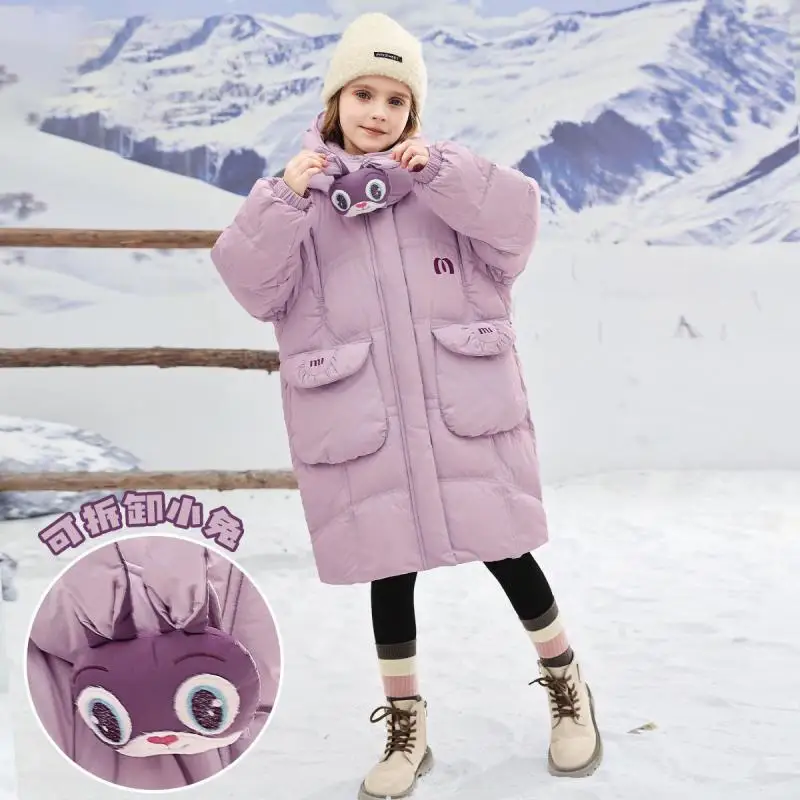 Winter Mädchen gepolsterte Jacke Cartoon Kinder Kaninchen Polizei Daunen jacke verdickt warme Kapuze Baumwoll jacke Kinder lange Parkas