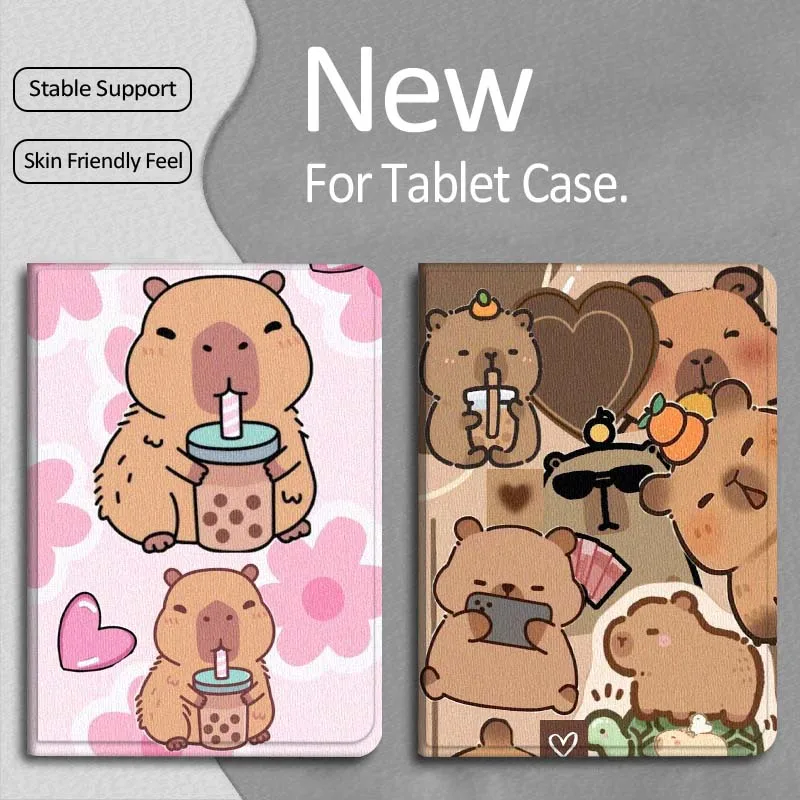 

Cartoon Cute Art Capybara Gift For Apple iPad Pro Air 13 2 7th 6th 2025 M2 M3 M4 M512.9 13 inch Foldable Tablet Case