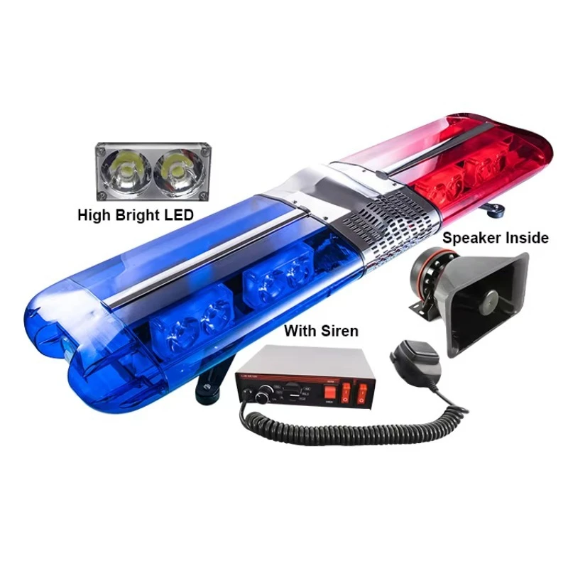 Ambulance warning rotating light DC12V red blue light bar with siren speaker