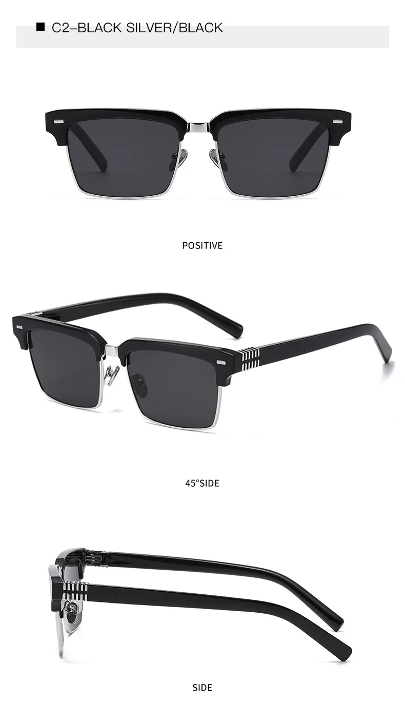 SHAUNA Fashion Nieten Halbrahmen Sonnenbrille UV400 Quadratische Anti-Blaulicht-Brille – Detail 10
