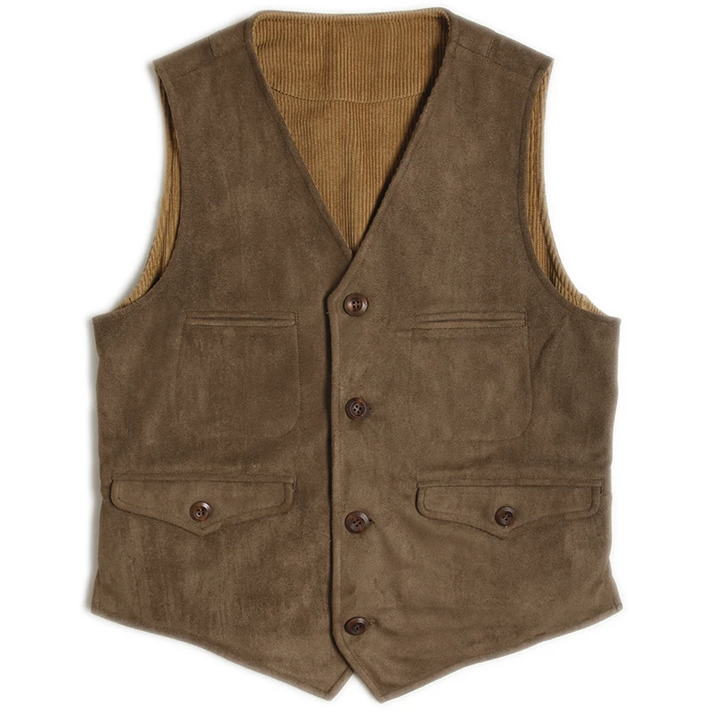 

Men's Corduroy and Suede Vest with Pockets Classic Vintage Sleeveless Blazer Working Formal Vest Wedding Party Dress Brown Khaki