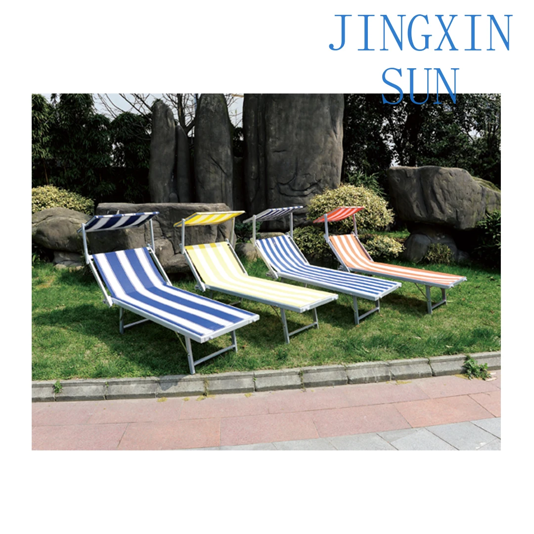 High Quality China Sun Lounge Chair Aluminium Chaise Lounger Outdoor Bed Beach Folding Bed With Canopy Easy-carrying
