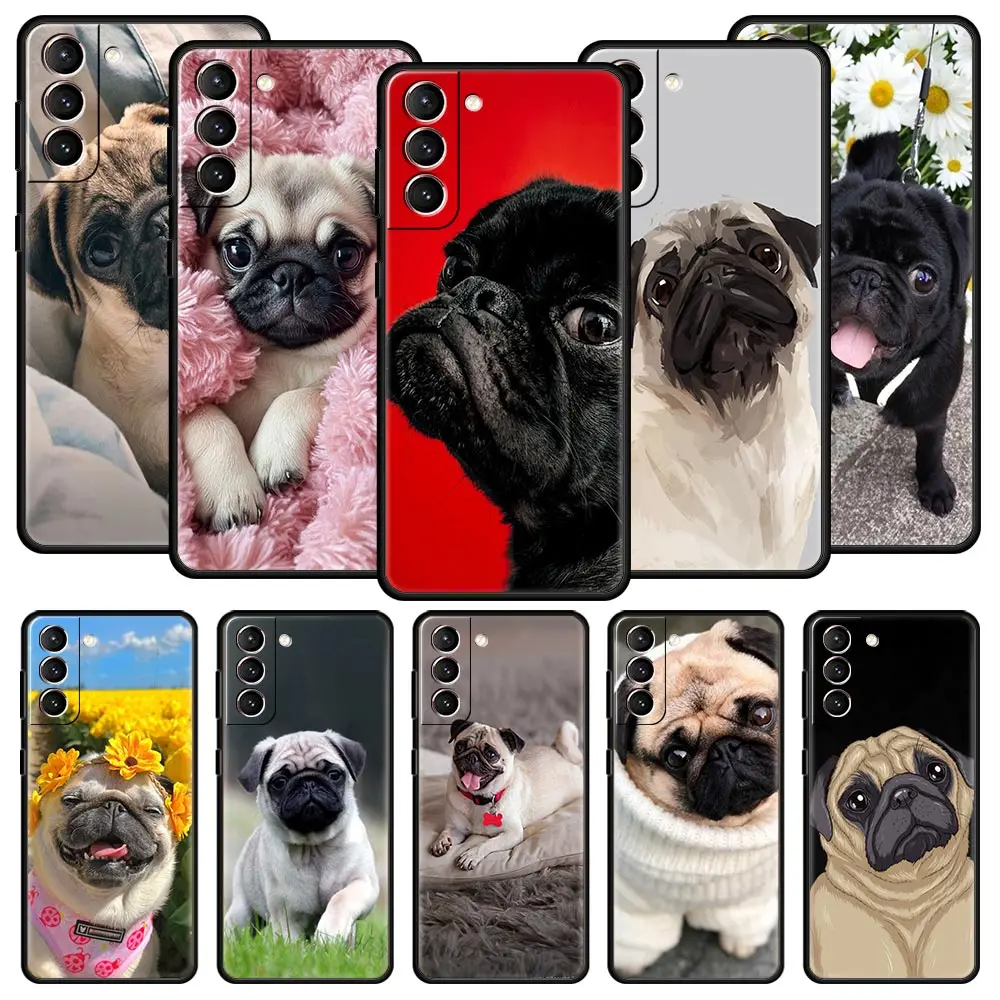 Cute Pug Dog Phone Case For Samsung Galaxy S24 S23 S22 S20 Ultra S21 FE 5G S10 S9 Plus S10E S8 Soft Silicone Cover