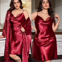 PLUS SIZE Women Long Bathrobe Nightdress Set Bride's Morning Gown Spring Summer Kimono Bathrobe Gown Sleepwear Chemise Nightgown