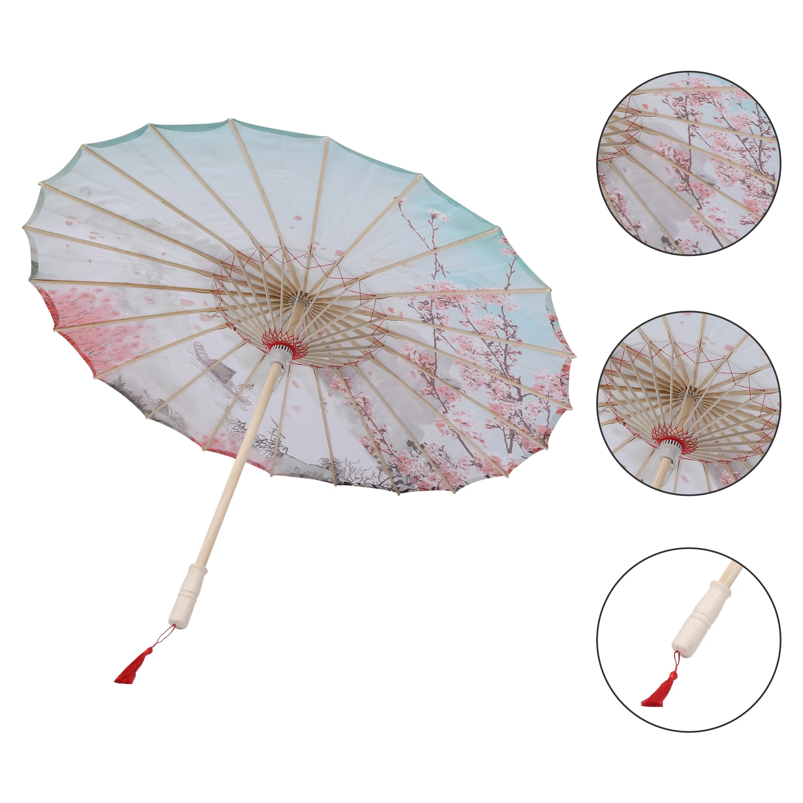 

Ancient Style Umbrella Handmade Cloth Wood Traditional for Wedding Photo Props Decorative Oil Painting Design