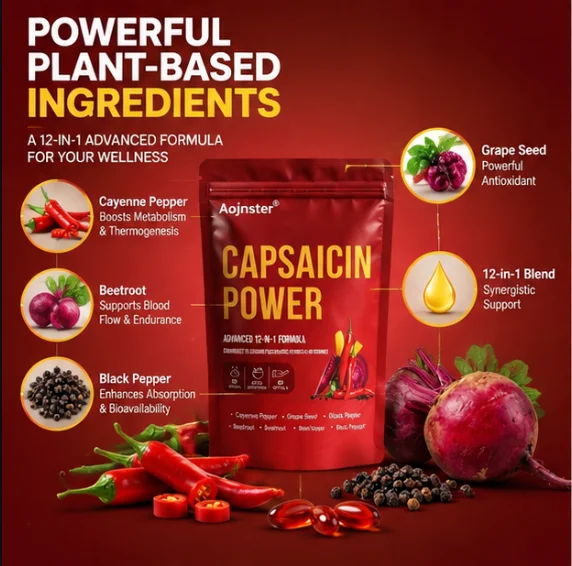 Aojnster Capsaicin Power Softgels,12‑in‑1 Formula, Cayenne Pepper Beetroot Black Pepper Complex,90 Softgels