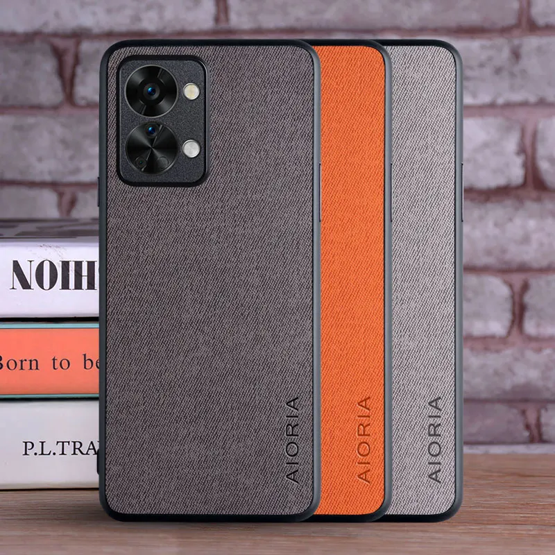 Textile Leather Case for Oneplus Nord 2T 5G soft TPU with back hard PC material camera protection design cover