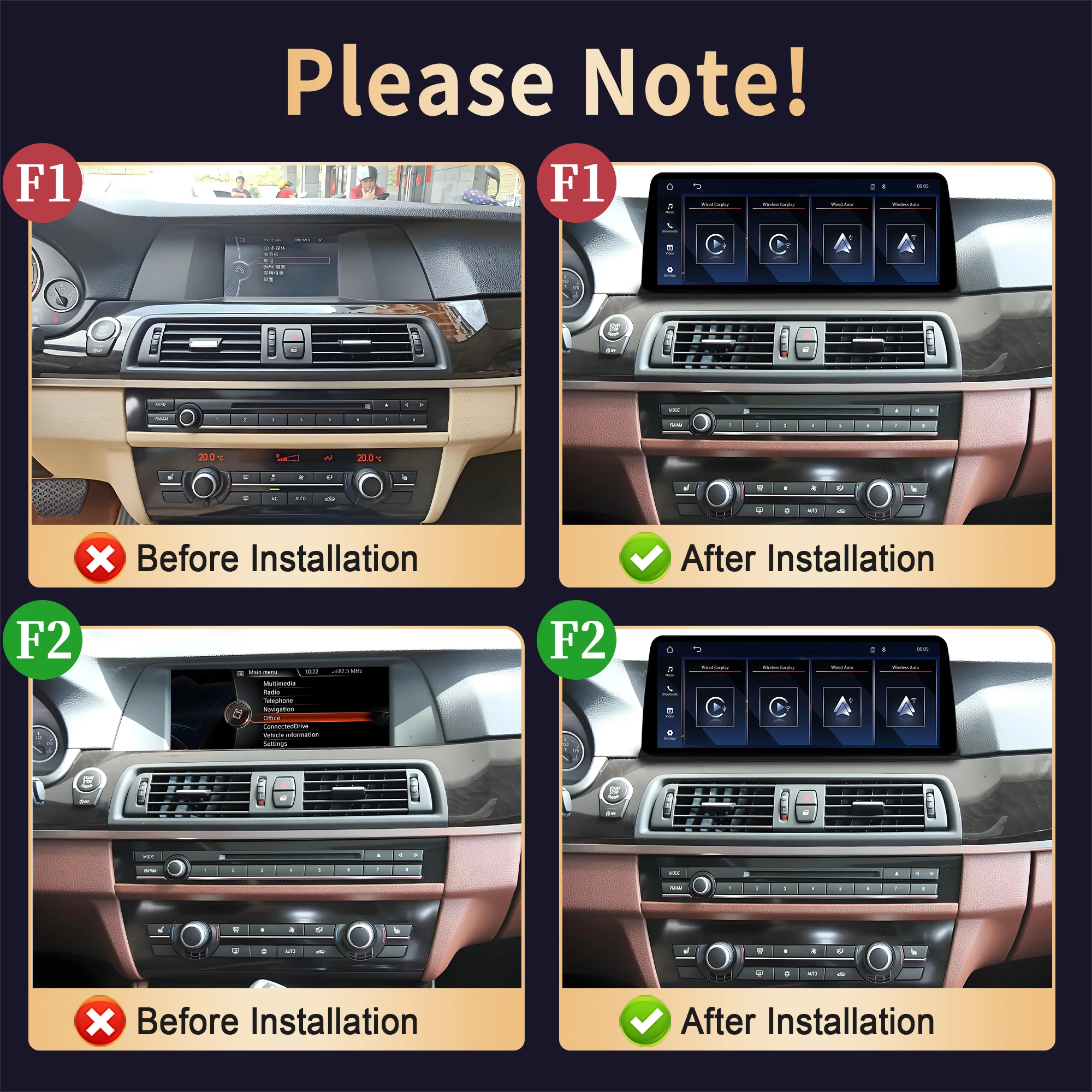 Linux Multimedia Screen For BMW 5 series F10 F11 2011-2017 CIC NBT System Wireless Bluetooth Carplay Android Auto