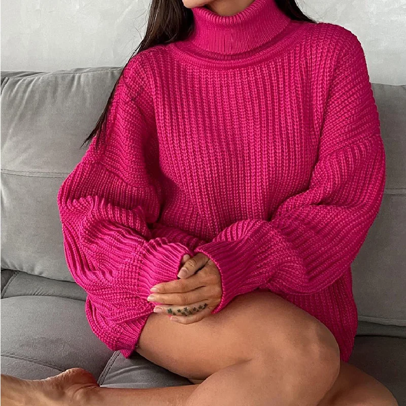 Green Turtleneck Women Sweaters Knit Oversized Women Winter Sweaters New Fashion Long Sleeve Solid Designer Women\'s Pullover