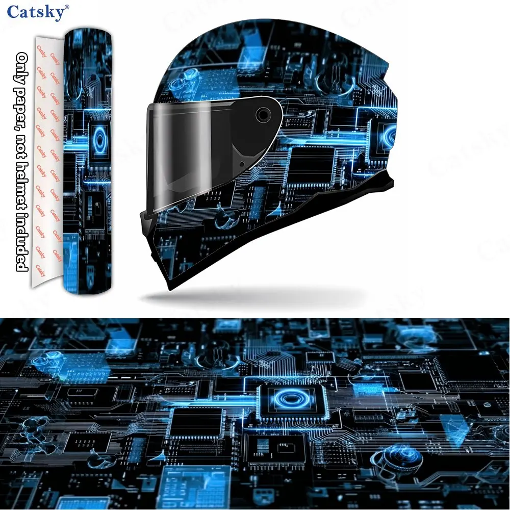 Cyber Circuit Helmet Vinyl Wraps, Waterproof Scratch-Resistant Full Face Helmet Decals, Durable PVC Decoration Protection Helmet