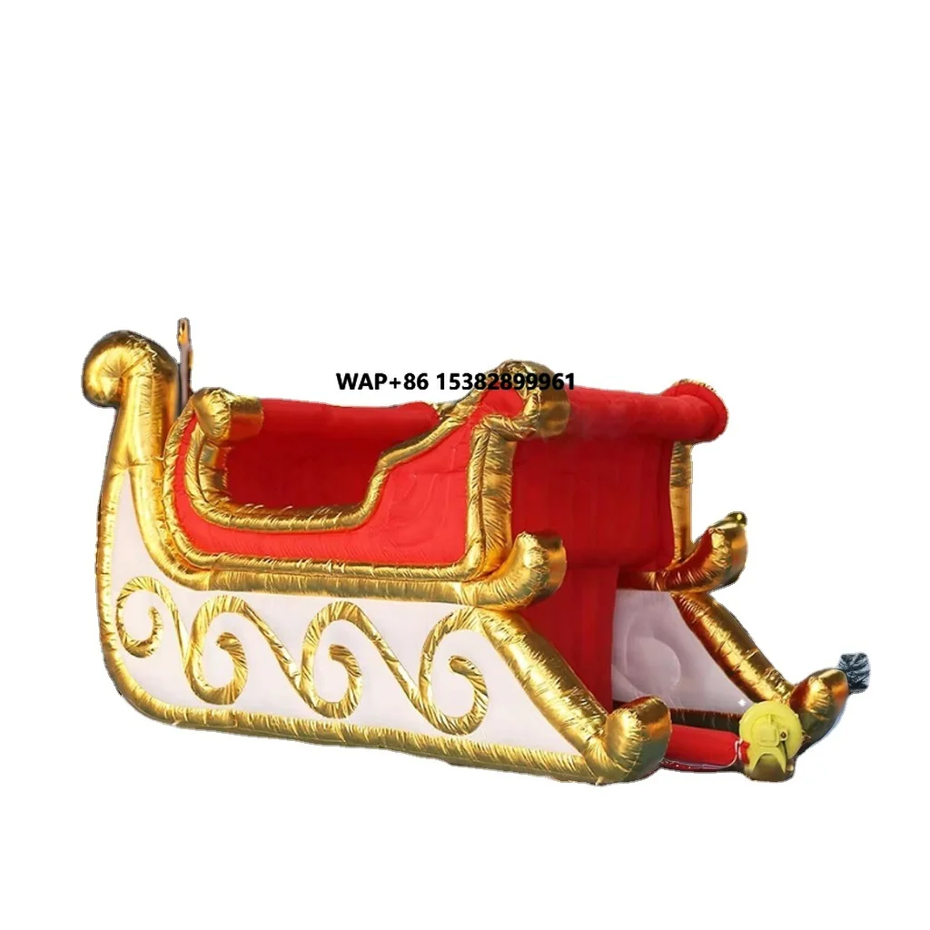Inflatable Christmas Sleigh Model with Santa Oxford Material for Party Courtyard Decoration Includes Blower Accessory