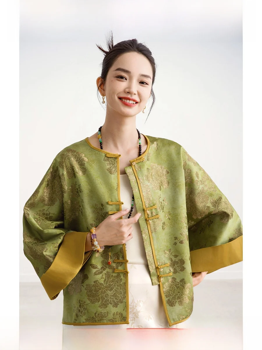 

ROCO Новая китайская модная женская теплая внутренняя одежда из шелкового атласа с принтом, круглый вырез, модная