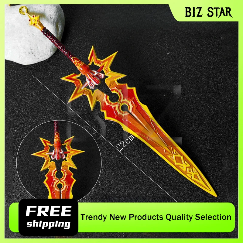 Genshin-Juego de impacto de 22cm/8,66 pulgadas, periférico Nata, espada de dos manos de Metal sin cortar, modelo de arma Burning Yao, mil soles, regalos artesanales