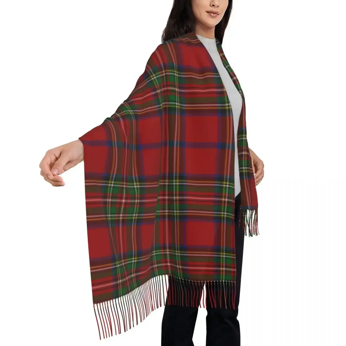 Mn Royal Stewart Tartan Clan Tassel Écharpe pour Femme, Châles Chauds, Wraps Géométriques Femme, Écharpes Vichy, Hiver