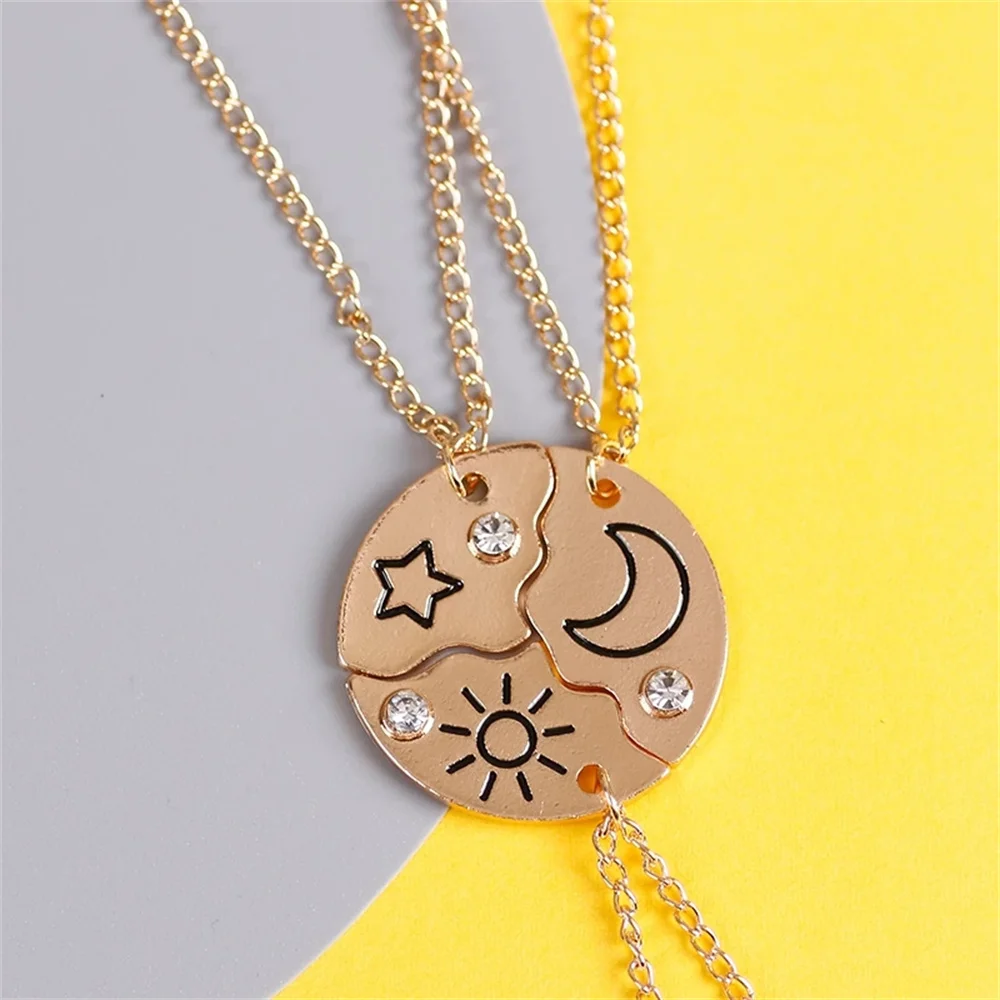 3 Pcs/Set Sun Moon Star Pendant Necklace Best Friend Bff Friendship Couple Necklace Clavicle Chain Fashion Jewelry Party Gifts