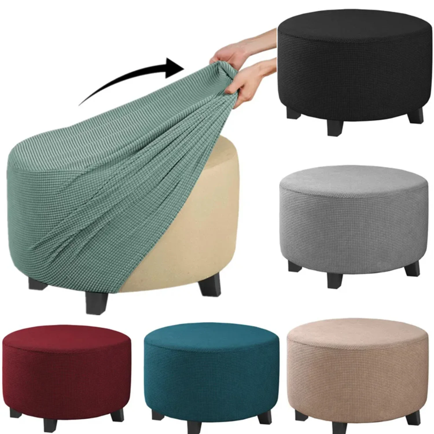 

All Inclusive Elastic Round Chair Cover Spandex Degree Footstool Protector Living Room Sofa Round Ottoman Case Protector