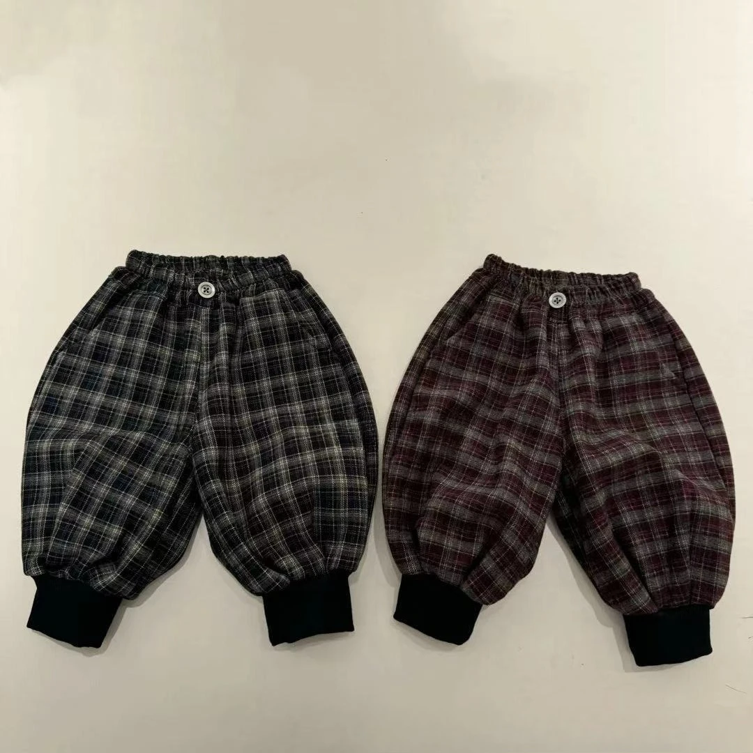 

Fleece baby pants, lantern plaid pants 2025 autumn and winter
