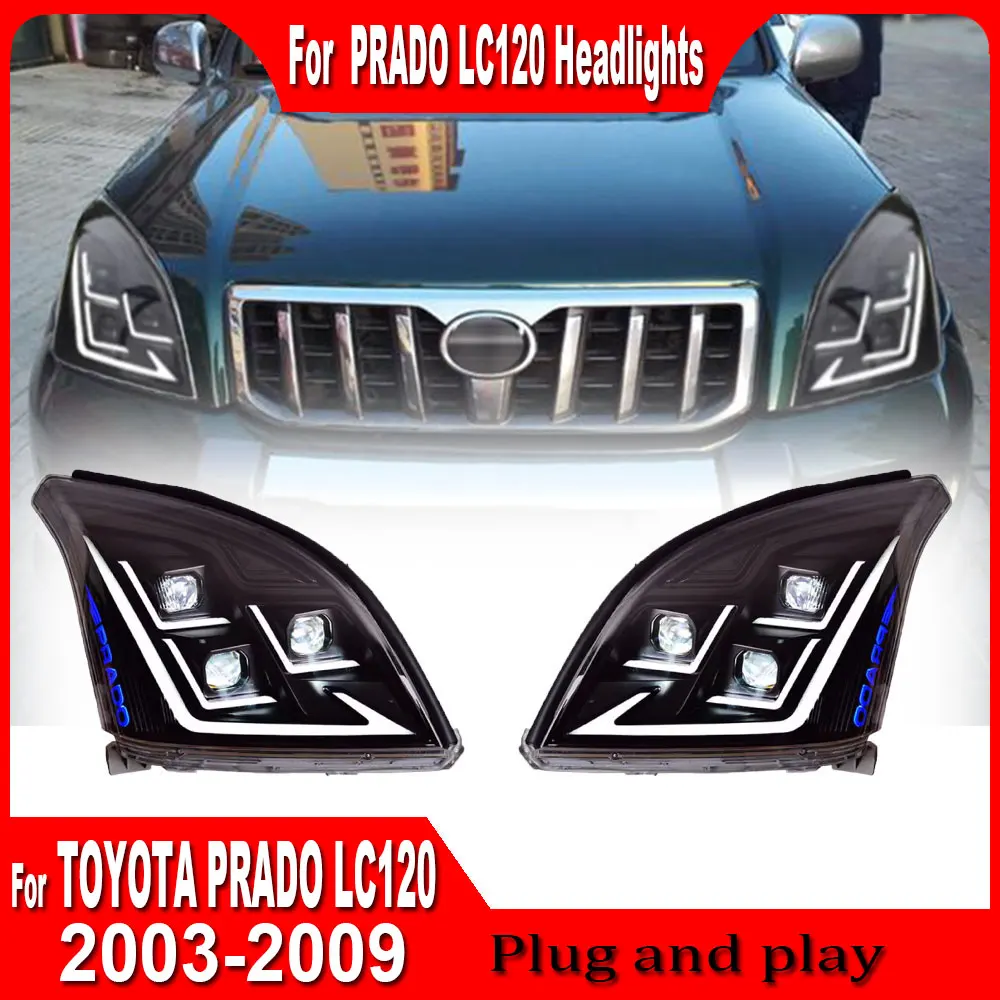 

Car Head Lamp for Toyota Prado LED Headlight 2003-2009 Headlights LC120 DRL Turn Signal High Beam Angel Eye Projector Lens