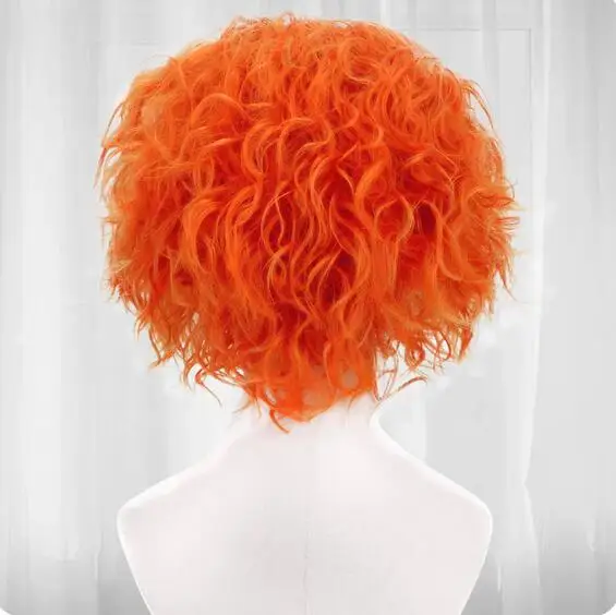 12 Inch Short Orange Curly Mad Hatter Cosplay Wig for Men for Halloween Christmas School Thanksgiving Day