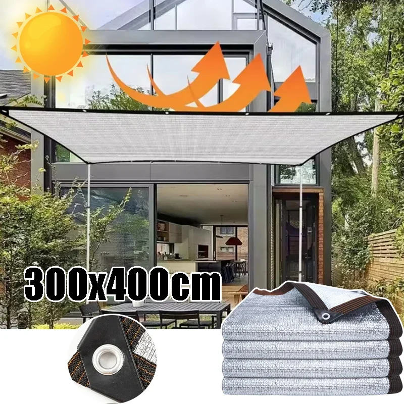 3x4m Aluminum Foil Sun Shade Cloth UV Heat Shield Waterproof Cover for House Windows Roof Balcony Durable Reflective