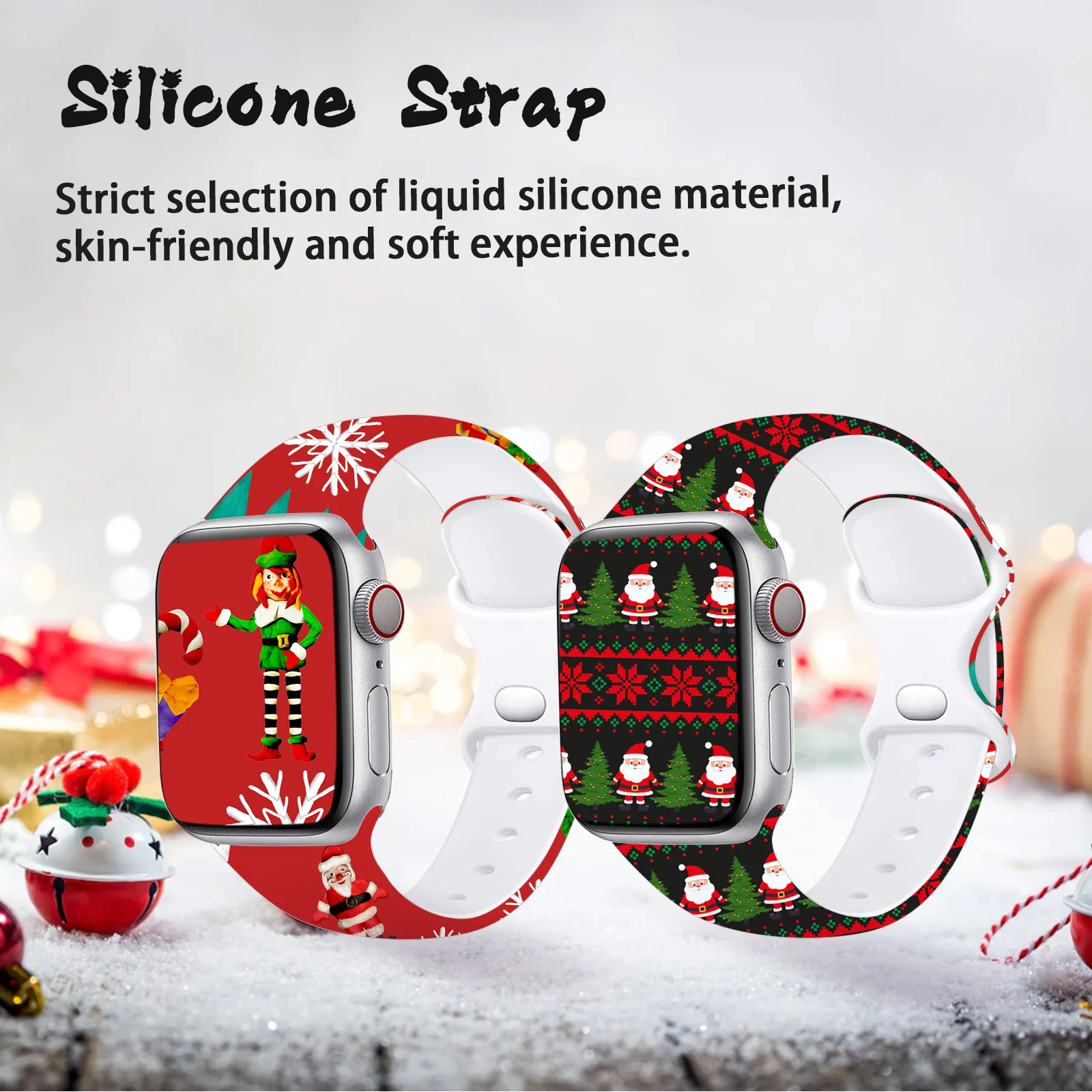 

Christmas Luxury Print Strap for iWatch 11 10 9 8 7 Silicone Band Replaceable Bracelet for Apple Watch 46mm 44mm 42mm 41mm