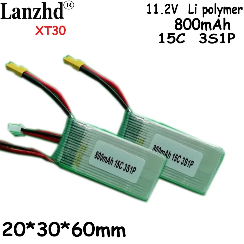 12V 15C Discharge high rate battery Pack 11.1V 800mAh For Flying unmanned  Drones, model airplanes 203060  XT30 heads