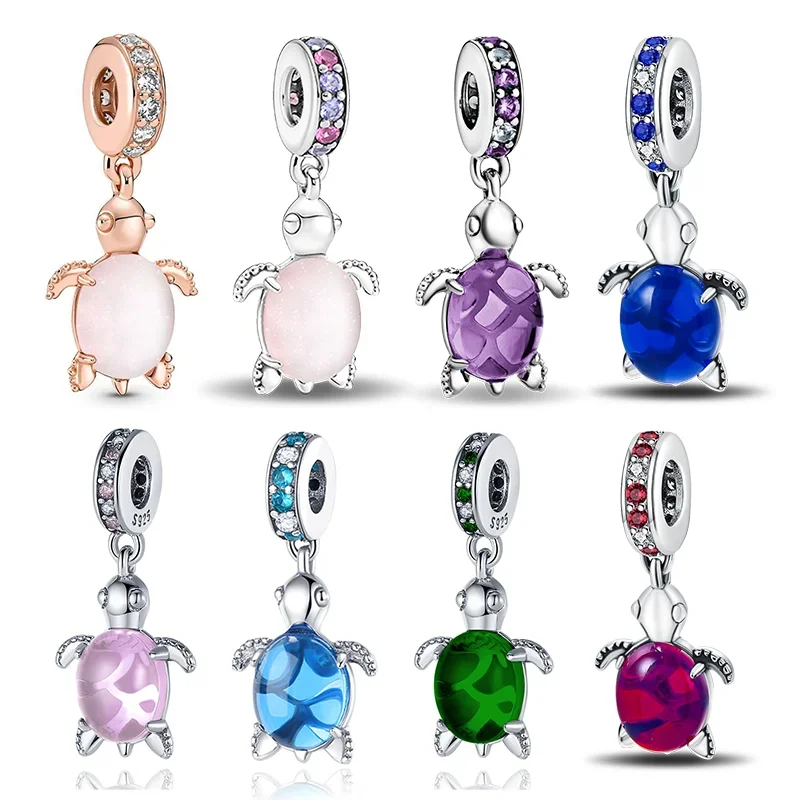 

Подвески из серебра 925 пробы, серия «Морская черепаха», очаровательные разноцветные бусины, подходят для оригинального браслета, изготовление ювелирных изделий своими руками, подарки для женщин