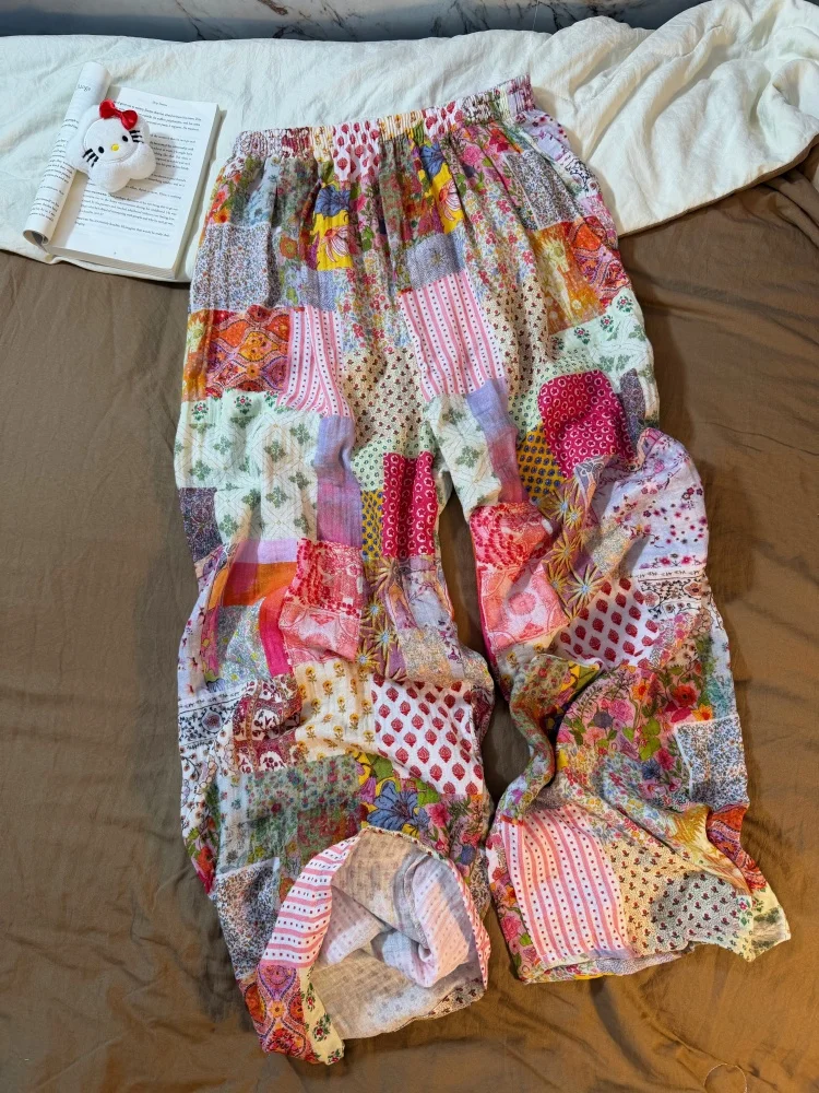 Sweet Floral Print Loose Long Pants Sleepwear Women's Korean Style Vintage Plaid Student Home Clothes Spring Autumn New Arrival