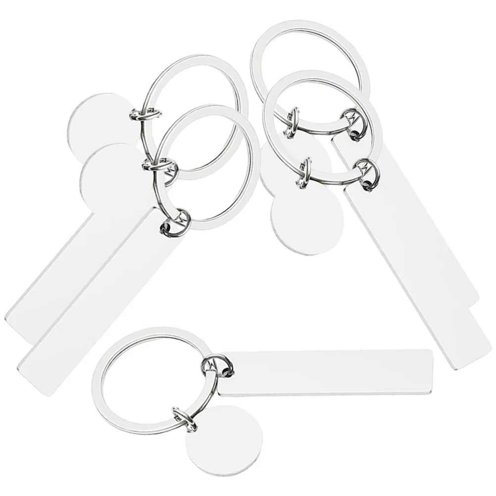 5 Pcs Stainless Steel Round Tag Rectangular Metal Keychain Jewelry Pendant Lettering (silver) 5pcs Supply Keychains