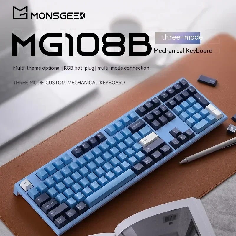 Monsgeek Mg108b Mechanical Keyboard  Bluetooth Wireless Tri Mode Dynamic RGB Gaming Keyboard 108 Keys Hot Swap Pc Gamer Man Gift