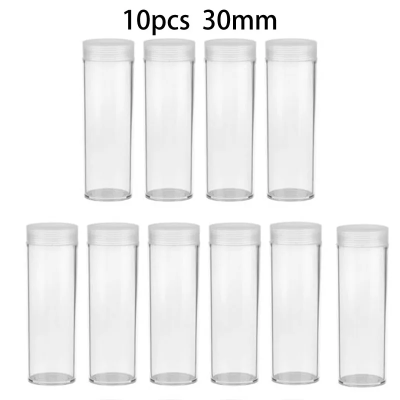 Practical Coin storage tube Holder Plastic Portable Tube Clear Protection Round Transparent 10pcs 30mm Collection