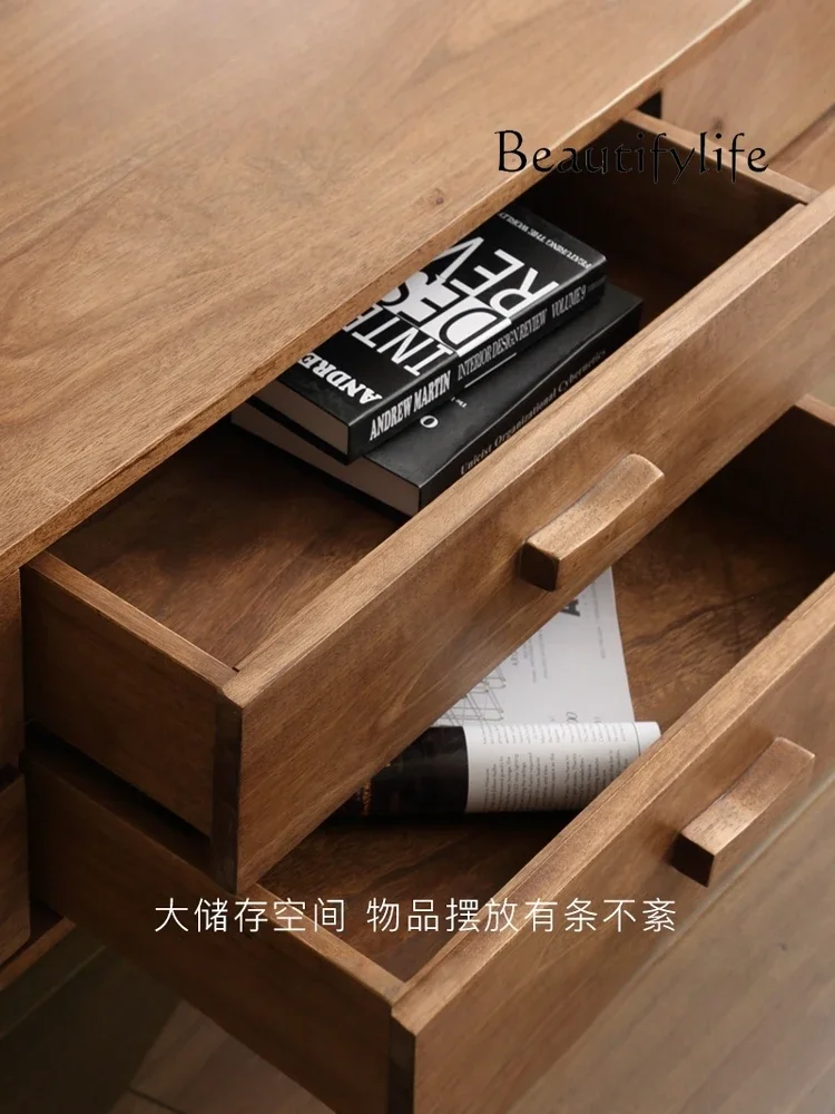 yj32 Nordic light luxury simple log rubber wood living room rectangular TV cabinet strip cabinet