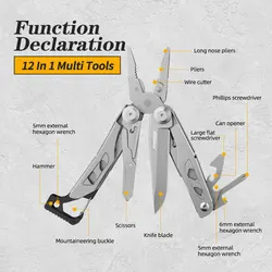 12 in 1 Multi-Tool Pliers with Nylon Sheath, Professional Outdoor Multi-Tool Knife for Camping and Hunting, Gift for Dads, Husba