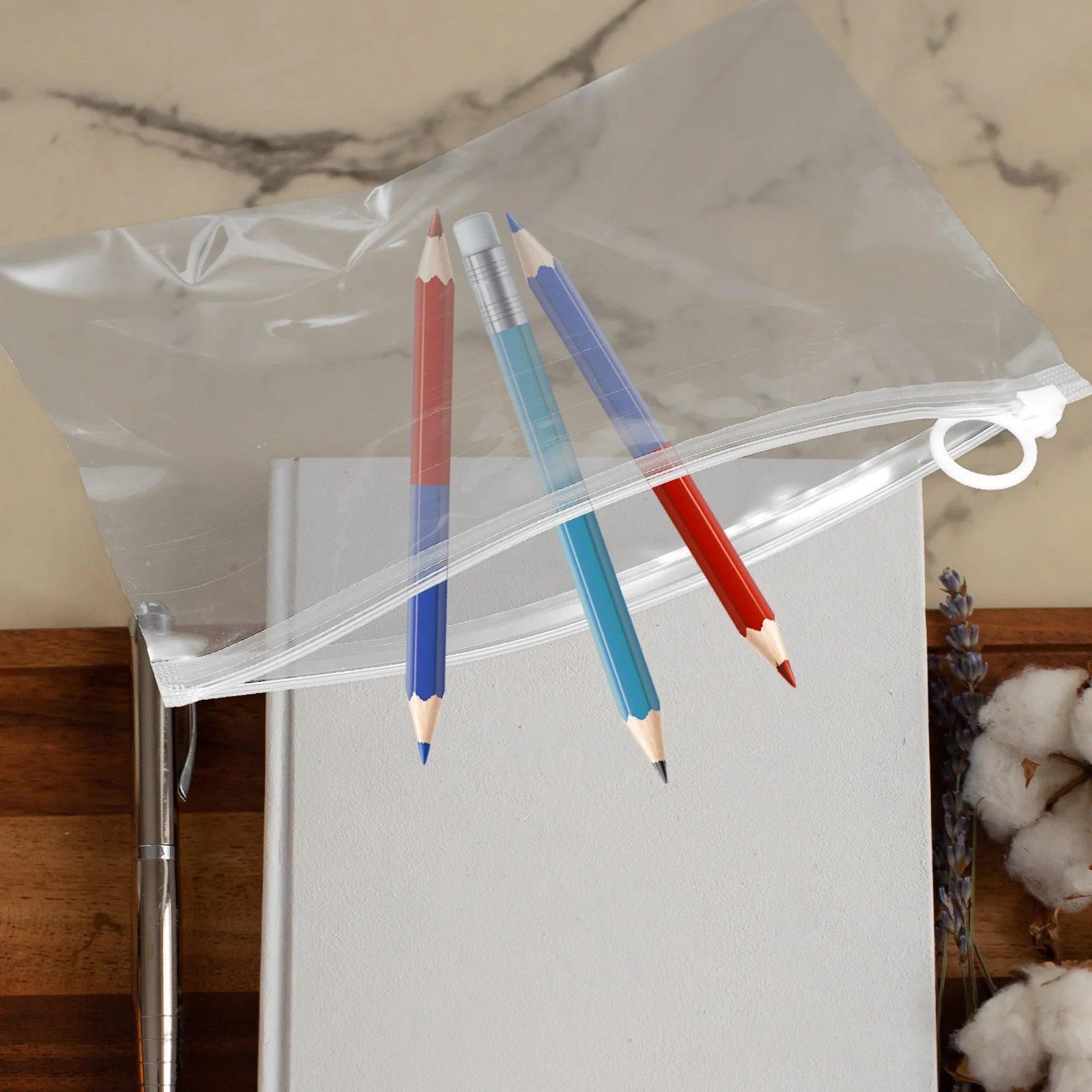 

20Pcs Pe Pen Bag Zipper Design Pencil Case Portable Stationery Organizer Lightweight Reusable Anti-Scratch Pouches