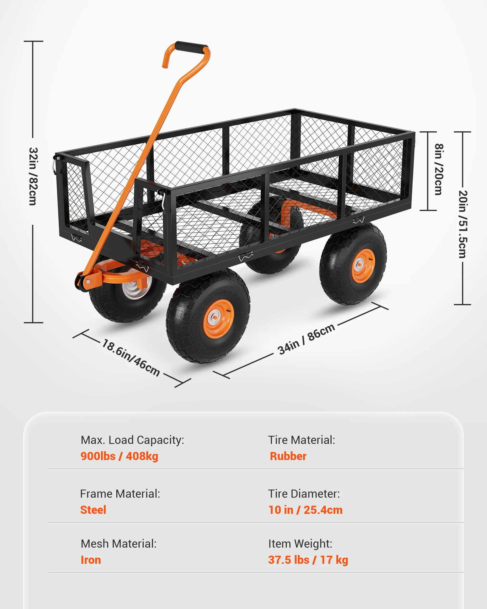 900 LBS Heavy Duty Steel Garden Cart, 3-in-1 Yard Wagon, 10