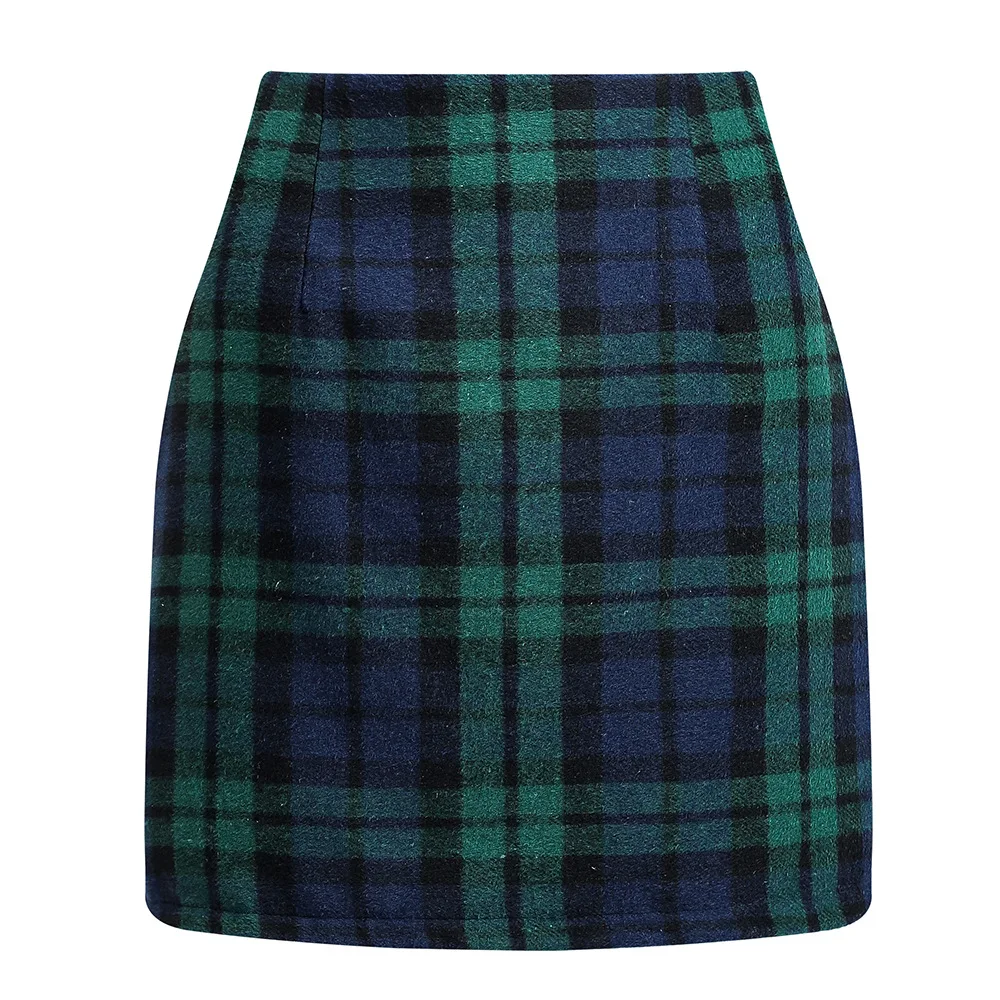 Autumn Winter Ladies New Fashion High Waist Plaid Mini Skirts Female Casual Office Wear Korean Style Elegant Slim Bodycon Skirts