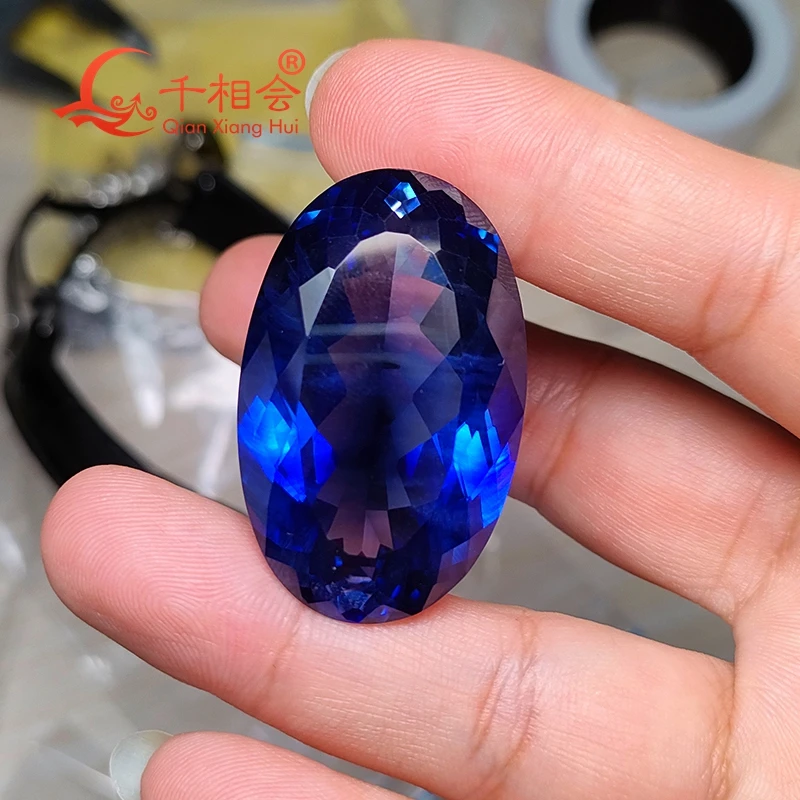 22*35mm 76ct big size Natural cut light  blue oval shape artificial Sapphire corundum  gem stone for jewelry making