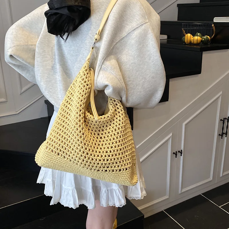 

2025 Cotton Woven Underarm Bag for Women Spacious Beach Shoulder Purse Adjustable Crossbody Strap Summer Vacation Tote