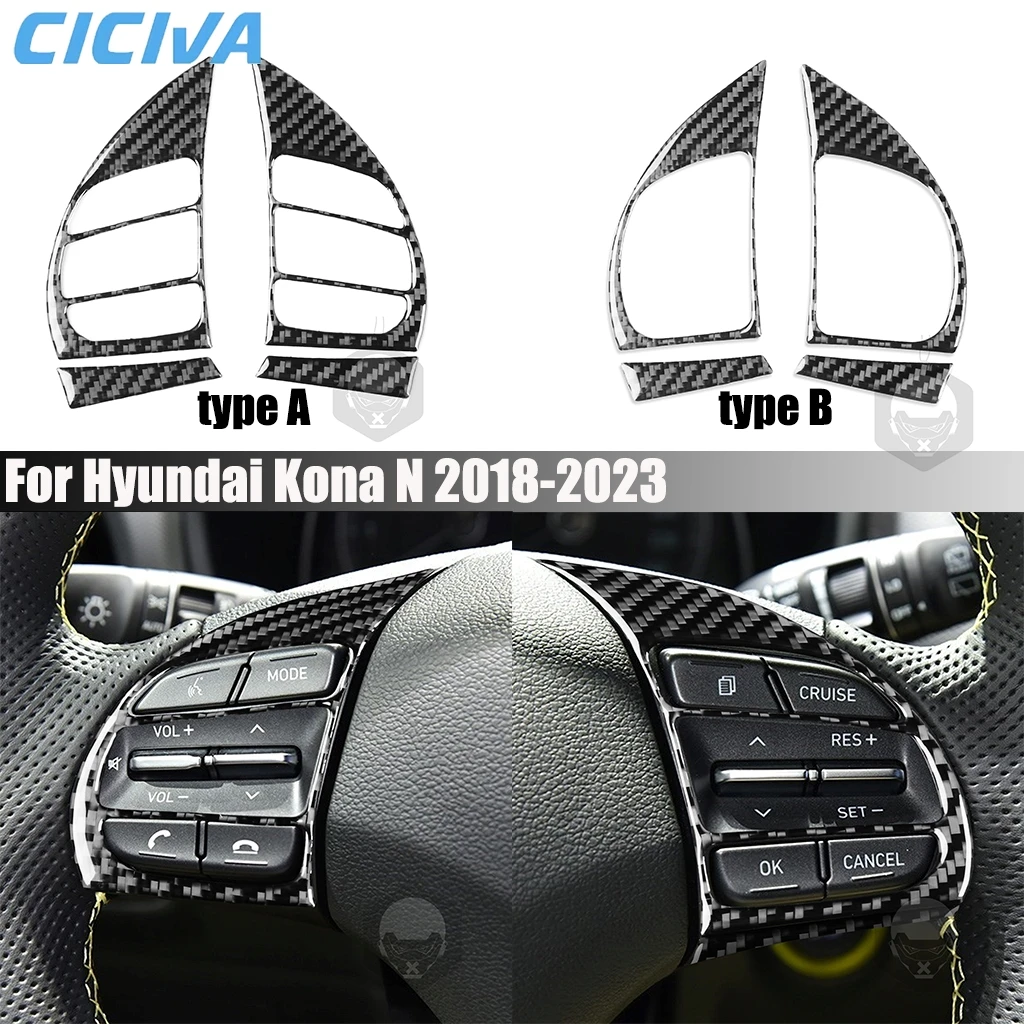 

Carbon Fiber Car Accessories Driver Wheel Button Decorative Interior Cover Modified Trim Sticker For Hyundai Kona N 2018-2023