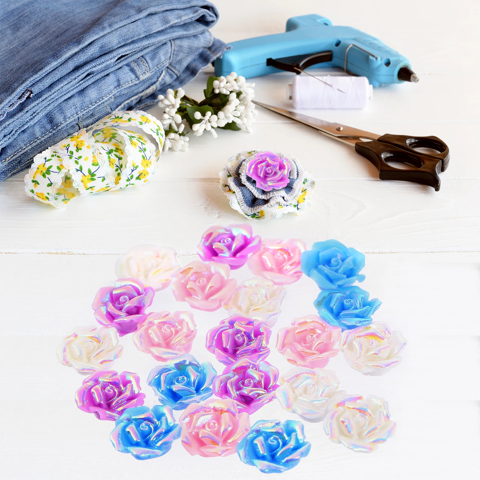 

20pcs Rose Flower Phone Case Accessories Resin Charms DIY Jewelry Crafts Mini Epoxy Beads Wedding Party Favor Decorations