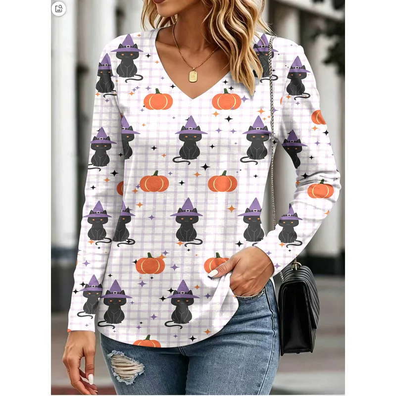 Pumpkin smiley face print women's collared long-sleeve dress is suitable for casual and versatile wear
