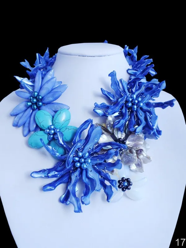 Amazing !!!!!  New Charming African Blue Shell Flower Necklace Jewelry  20\